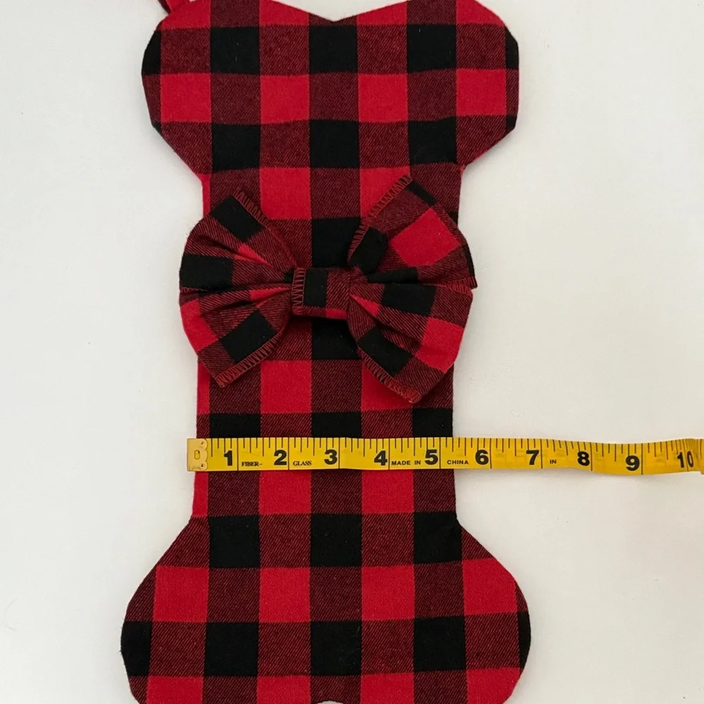 Red and Black Plaid Dog Bone Stocking - Picture 2 of 5